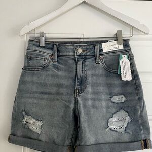 Chic Maurices Distressed Gray Jean Shorts